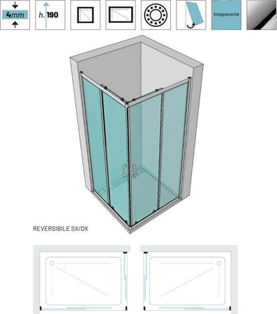 Ogomondo Box Doccia Angolare Con Ante Scorrevoli  Profilo Cromato 4 Millimetri TRASPARENTE Fai da te/Attrezzature per cucine e bagni/Attrezzature per bagni/Docce e componenti doccia/Box doccia Ogomondo - Martina Franca, Commerciovirtuoso.it