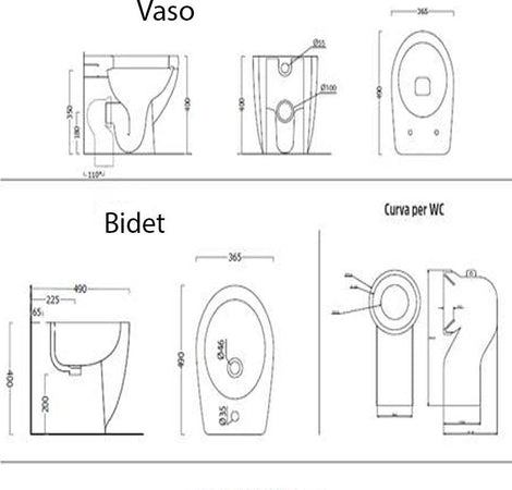 Ogomondo Sanitari A Pavimento + Lavabo Dark Vaso Wc + Bidet + Sedile + Curva Fai da te/Attrezzature per cucine e bagni/Attrezzature per bagni/Vasi WC Ogomondo - Martina Franca, Commerciovirtuoso.it