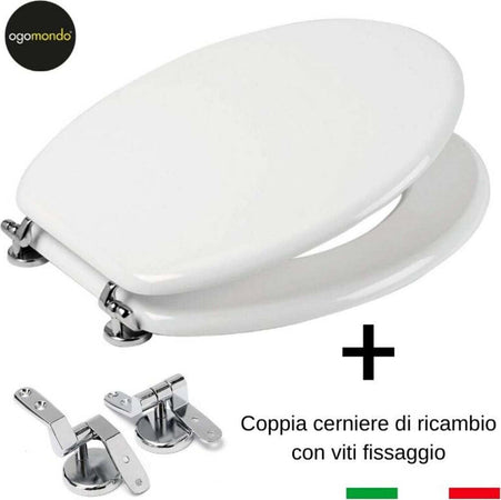 Ogomondo Sedile Wc MDF Bianco Universale Sedix Plus con 2 coppie di cerniere cromo in dotazione come ricambio Fai da te/Attrezzature per cucine e bagni/Attrezzature per bagni/Sedili WC Ogomondo - Martina Franca, Commerciovirtuoso.it