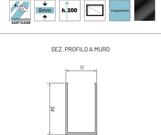 Ogomondo Walk-in Doccia Black Con Riquadro Profilo Nero Cristallo 8 Mm Fai da te/Attrezzature per cucine e bagni/Attrezzature per bagni/Docce e componenti doccia/Box doccia Ogomondo - Martina Franca, Commerciovirtuoso.it