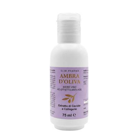 AMBRA D'OLIVA Siero Viso Anti-Età Rigenerante – 75 ml – Con Caviale, Collagene, Coenzima Q10 e Oro – Effetto Levigante e Illuminante