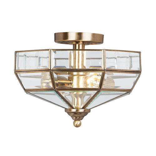 Lampadario Contemporaneo Old Park Ottone Antico Vetro 2 Luci E27