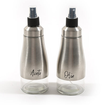 Oliera ed Acetiera Spray in Vetro con struttura in Acciaio Inox 300 ml