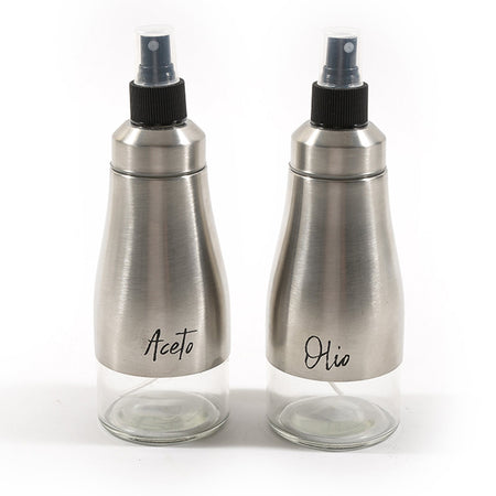 Oliera ed Acetiera Spray in Vetro con struttura in Acciaio Inox 300 ml