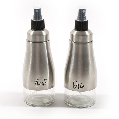 Oliera ed Acetiera Spray in Vetro con struttura in Acciaio Inox 300 ml
