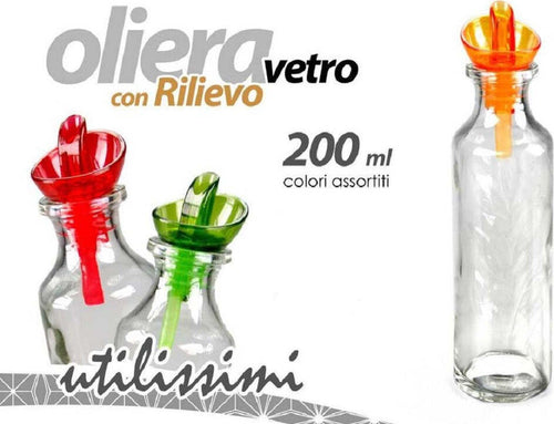 Oliera Decorata 200ml Bottiglietta Con Rilievo In Vetro Colori Assortiti 584350 Casa e cucina/Stoviglie/Piatti ciotole e vassoi/Set olio e aceto Trade Shop italia - Napoli, Commerciovirtuoso.it