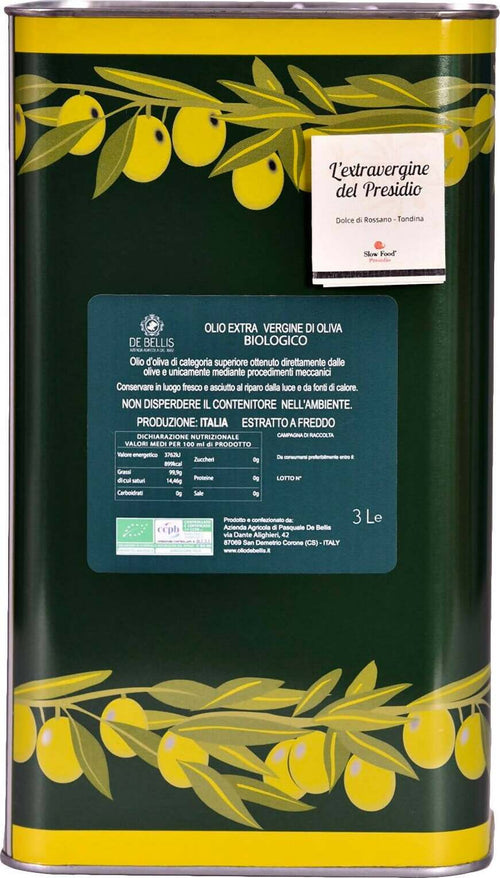 Olio Extra-vergine Di Oliva Biologico De Bellis 2024 Presidio Slow Food 2 Lattine Da 3l