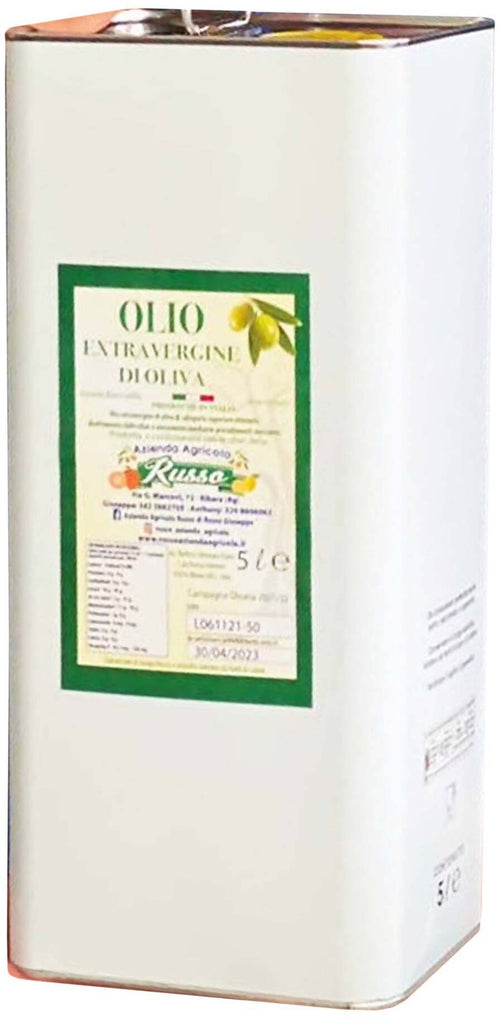 Olio Extra Vergine Di Oliva Estratto a Freddo Cultivar Biancolilla 100% Made in Italy Olio Aromatico Italiano [Non Filtrato] 3L Azienda Agricola Russo