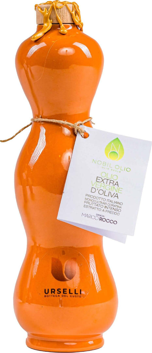 Olio Extra Vergine Di Oliva Coratina. Fruttato Medio Pugliese Nobil Olio 250ml Collection Orange Evo 100% Puglia Made In Italy BOTTIGLIA IN CERAMICA DI OLIO EXTRA VERGINE DI OLIVA Urselli Food, Commerciovirtuoso.it