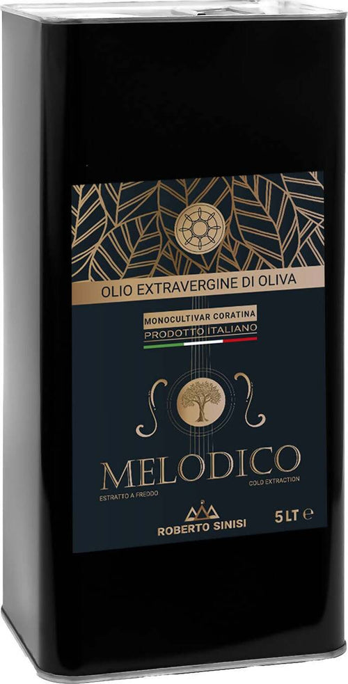 Olio extravergine di oliva MELODICO 100% monocultivar coratina italiano in latta da 5 litri olio extravergine di oliva Madrepuglia - Andria, Commerciovirtuoso.it