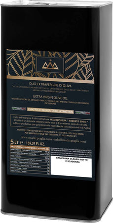 Olio extravergine di oliva MELODICO 100% monocultivar coratina italiano in latta da 5 litri olio extravergine di oliva Madrepuglia - Andria, Commerciovirtuoso.it