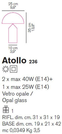 Oluce Atollo 236 lampada da tavolo vetro Murano misura piccola