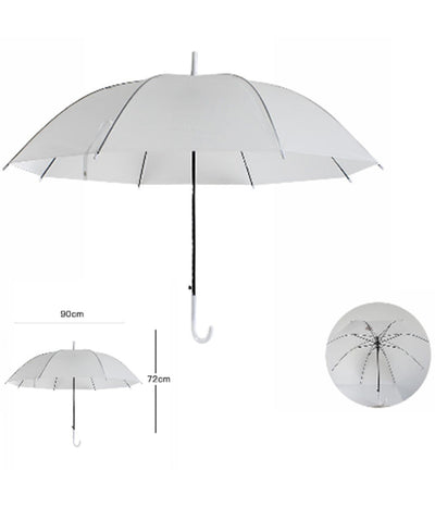 Ombrello Bianco In Pvc Protegge Pioggia Sole Per Bambini Bimbi Manico Bianco