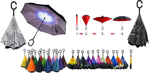 OMBRELLO INVERSO REVERSIBILE FANTASIA AUTO APERTURA AL CONTRARIO PIOGGIA Moda/Valigie borse e accessori da viaggio/Ombrelli/Ombrelli pieghevoli Zencoccostore - Formia, Commerciovirtuoso.it