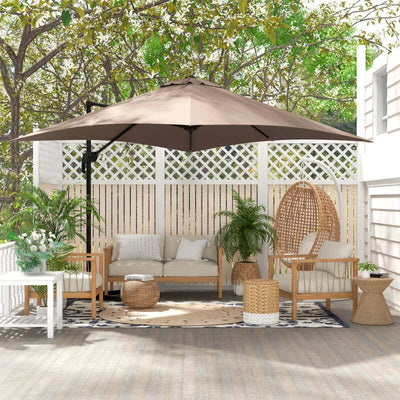 Ombrellone-3x3-m-a-Braccio-con-8-Stecche,-Pedale-e-Manovella,-in-Alluminio-e-Poliestere,-color-Khaki-84D-112V01KK