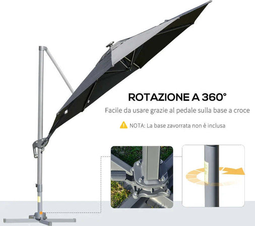 Ombrellone-a-Braccio-per-Esterno-con-Luci-a-LED-e-Angolazione-Regolabile,-Ø3x2.5A-m,-Grigio-84D-110CG