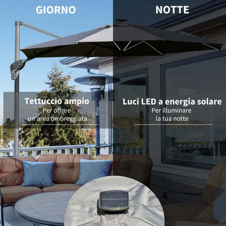 Ombrellone-a-Braccio-per-Esterno-con-Luci-a-LED-e-Angolazione-Regolabile,-Ø3x2.5A-m,-Grigio-84D-110CG