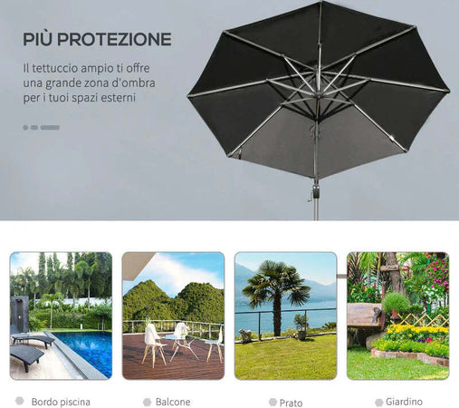 Ombrellone-a-Braccio-per-Esterno-con-Luci-a-LED-e-Angolazione-Regolabile,-Ø3x2.5A-m,-Grigio-84D-110CG