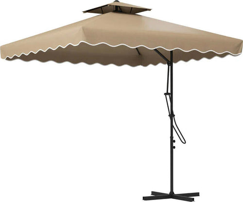 Ombrellone-a-Sbalzo-con-Doppio-Tetto,-Apertura-a-Manovella-e-Base-a-Croce,-2.5x2.5m,-Cachi-84D-267V00KK