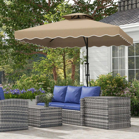 Ombrellone-a-Sbalzo-con-Doppio-Tetto,-Apertura-a-Manovella-e-Base-a-Croce,-2.5x2.5m,-Cachi-84D-267V00KK