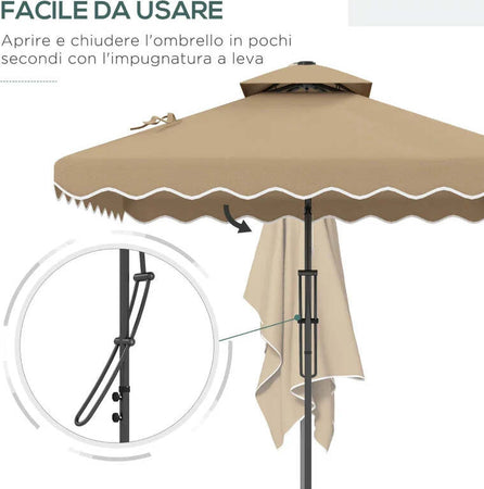 Ombrellone-a-Sbalzo-con-Doppio-Tetto,-Apertura-a-Manovella-e-Base-a-Croce,-2.5x2.5m,-Cachi-84D-267V00KK