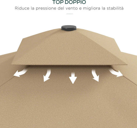 Ombrellone-a-Sbalzo-con-Doppio-Tetto,-Apertura-a-Manovella-e-Base-a-Croce,-2.5x2.5m,-Cachi-84D-267V00KK