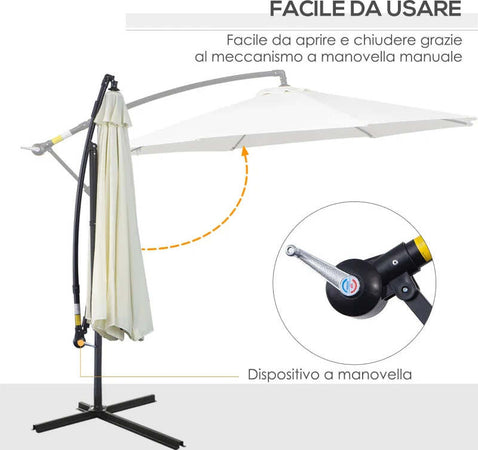 Ombrellone-da-Esterni-3x2.5-m-con-Manovella,-in-Acciaio-e-Poliestere-Anti-UV,-Crema-84D-037CW