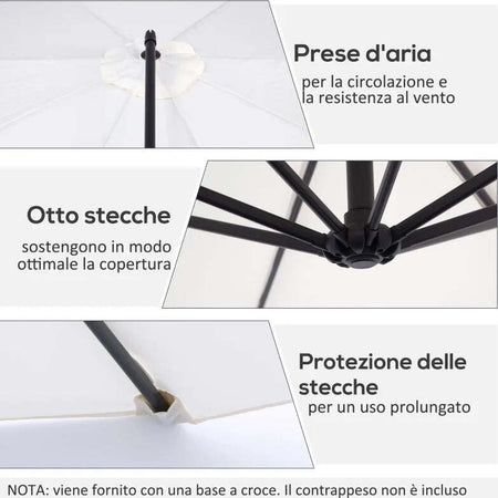 Ombrellone-da-Esterni-3x2.5-m-con-Manovella,-in-Acciaio-e-Poliestere-Anti-UV,-Crema-84D-037CW