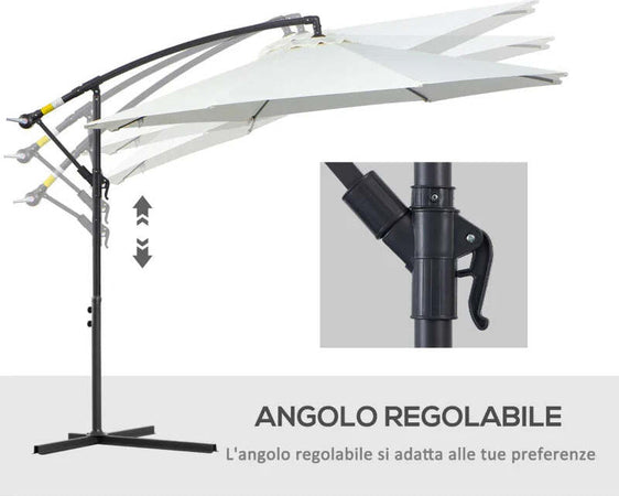 Ombrellone-da-Esterni-3x2.5-m-con-Manovella,-in-Acciaio-e-Poliestere-Anti-UV,-Crema-84D-037CW