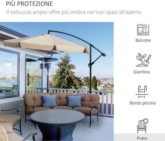 Ombrellone-da-Esterni-3x2.5-m-con-Manovella,-in-Acciaio-e-Poliestere-Anti-UV,-Crema-84D-037CW