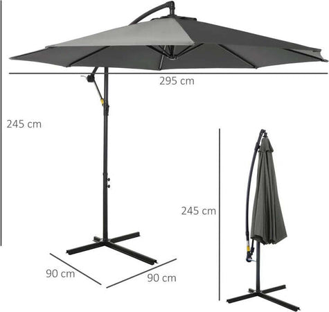 Ombrellone-da-Esterni-3x2.5-m-Decentrato-con-Manovella,-Struttura-in-Acciaio-e-Poliestere-Anti-UV,-Grigio-84D-037GY