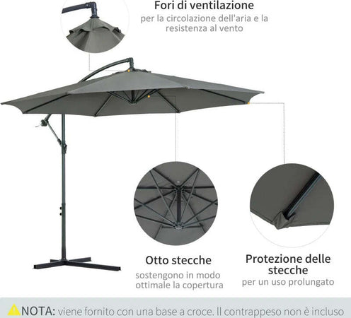 Ombrellone-da-Esterni-3x2.5-m-Decentrato-con-Manovella,-Struttura-in-Acciaio-e-Poliestere-Anti-UV,-Grigio-84D-037GY