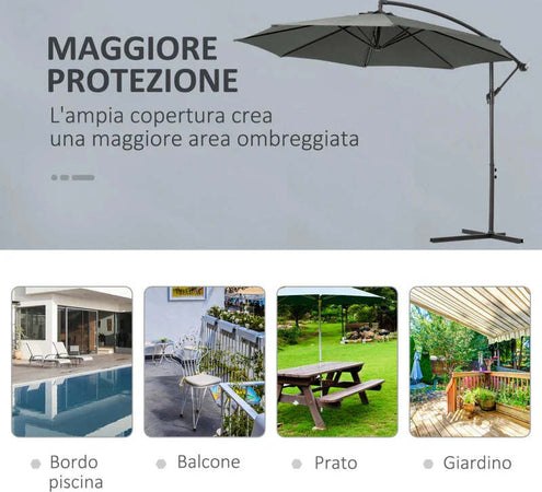 Ombrellone-da-Esterni-3x2.5-m-Decentrato-con-Manovella,-Struttura-in-Acciaio-e-Poliestere-Anti-UV,-Grigio-84D-037GY