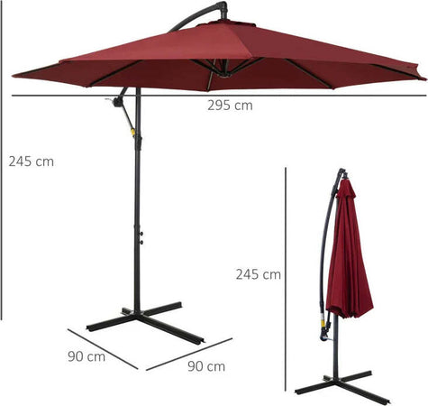 Ombrellone-da-Esterni-3x2.5-m-Decentrato-Rosso-Scuro,-in-Poliestere-Anti-UV-e-Acciaio-con-Manovella-84D-037WR
