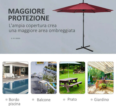 Ombrellone-da-Esterni-3x2.5-m-Decentrato-Rosso-Scuro,-in-Poliestere-Anti-UV-e-Acciaio-con-Manovella-84D-037WR