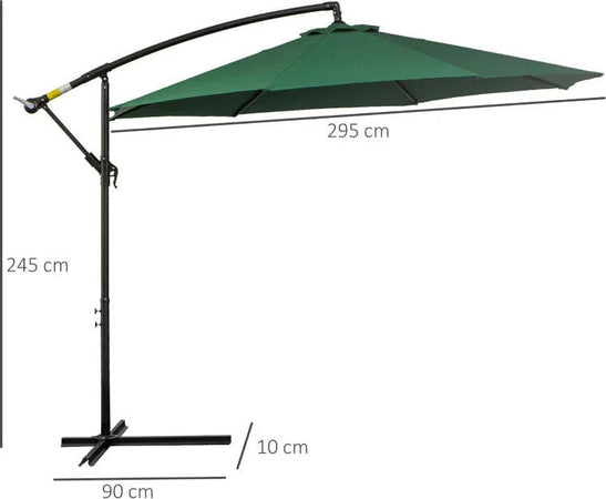 Ombrellone-da-Esterni-Decentrato-con-Manovella,-in-Acciaio-e-Poliestere-Anti-UV,-3x2.5-m,-Verde-84D-037GN