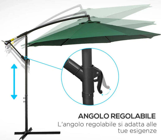 Ombrellone-da-Esterni-Decentrato-con-Manovella,-in-Acciaio-e-Poliestere-Anti-UV,-3x2.5-m,-Verde-84D-037GN