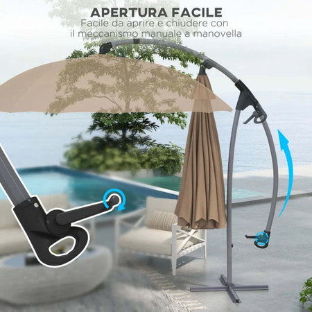 Ombrellone-da-Giardin-Decentrato-2.7m-Apertura-a-Manovella-e-16-Stecche-in-Fibra-di-Vetro,-Cachi-84D-268V00KK