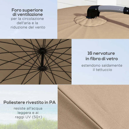 Ombrellone-da-Giardin-Decentrato-2.7m-Apertura-a-Manovella-e-16-Stecche-in-Fibra-di-Vetro,-Cachi-84D-268V00KK