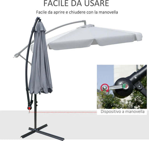 Ombrellone-da-Giardino-2.7x2.7-m-a-Braccio-in-Metallo-con-Tettuccio-in-Poliestere-Regolabile-e-Apertura-a-Manovella,-Grigio-84D-161CG