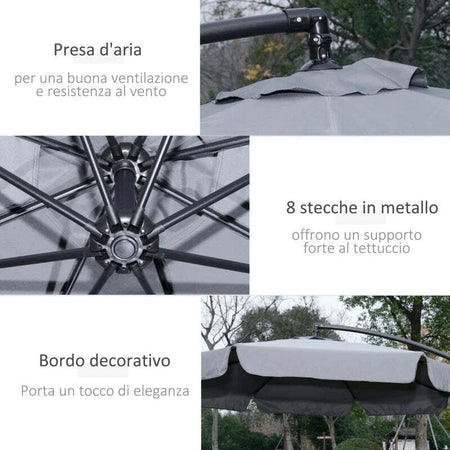 Ombrellone-da-Giardino-2.7x2.7-m-a-Braccio-in-Metallo-con-Tettuccio-in-Poliestere-Regolabile-e-Apertura-a-Manovella,-Grigio-84D-161CG