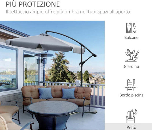 Ombrellone-da-Giardino-2.7x2.7-m-a-Braccio-in-Metallo-con-Tettuccio-in-Poliestere-Regolabile-e-Apertura-a-Manovella,-Grigio-84D-161CG