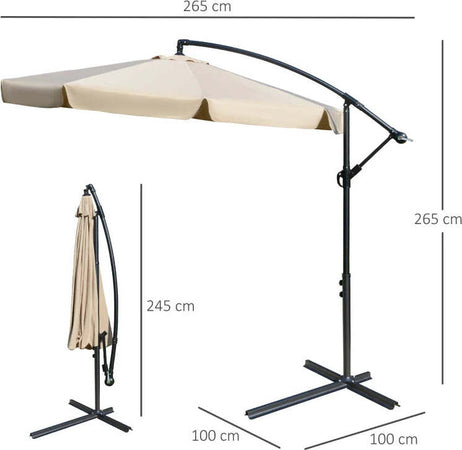 Ombrellone-da-Giardino-Ø2.7x2.7m-a-Braccio-con-Tettuccio-Regolabile,-Marrone-Chiaro-84D-161LR