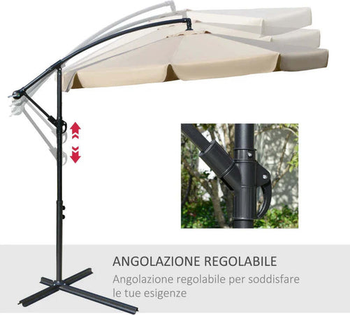 Ombrellone-da-Giardino-Ø2.7x2.7m-a-Braccio-con-Tettuccio-Regolabile,-Marrone-Chiaro-84D-161LR