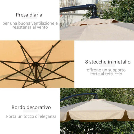 Ombrellone-da-Giardino-Ø2.7x2.7m-a-Braccio-con-Tettuccio-Regolabile,-Marrone-Chiaro-84D-161LR