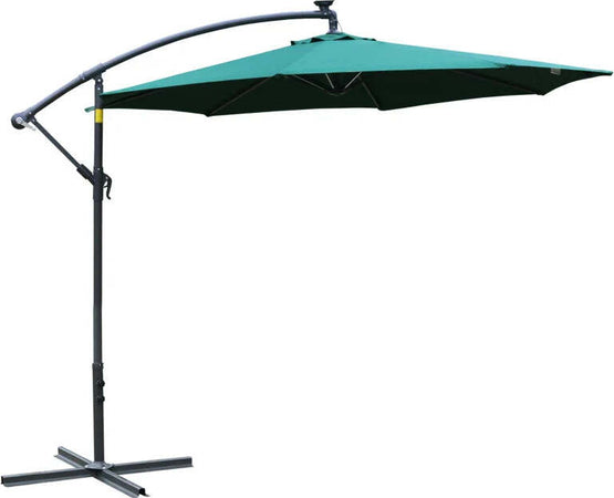Ombrellone-da-Giardino-Ø3x2.5-m-a-Braccio-con-Manovella-e-8-Strisce-LED-a-Energia-Solare,-Verde--84D-066GN