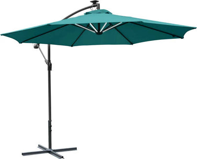 Ombrellone-da-Giardino-Ø3x2.5-m-a-Braccio-con-Manovella-e-8-Strisce-LED-a-Energia-Solare,-Verde--84D-066GN