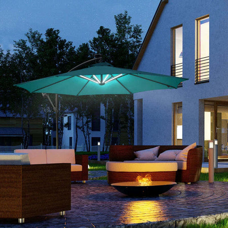 Ombrellone-da-Giardino-Ø3x2.5-m-a-Braccio-con-Manovella-e-8-Strisce-LED-a-Energia-Solare,-Verde--84D-066GN