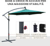 Ombrellone-da-Giardino-Ø3x2.5-m-a-Braccio-con-Manovella-e-8-Strisce-LED-a-Energia-Solare,-Verde--84D-066GN