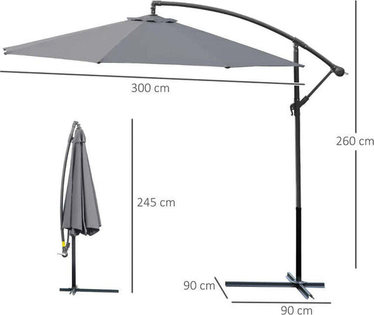 Ombrellone-da-Giardino-3x2.5-m-a-Braccio-e-Inclinabile-con-Manovella,-in-Acciaio-e-Poliestere-Grigio-84D-082